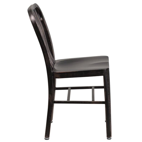 English Elm Gael Commercial-Grade Metal Chair for Indoor & Outdoor Use - Durable, Stylish, and Comfortable Seating Black-Antique Gold CH-61200-18-BQ-GG