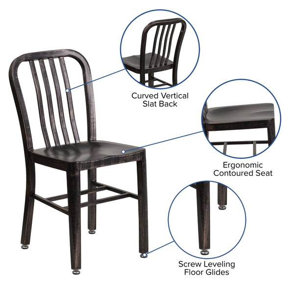 English Elm Gael Commercial-Grade Metal Chair for Indoor & Outdoor Use - Durable, Stylish, and Comfortable Seating Black-Antique Gold CH-61200-18-BQ-GG