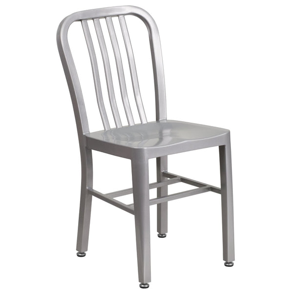 English Elm Gael Commercial-Grade Metal Chair for Indoor & Outdoor Use - Durable, Stylish, and Comfortable Seating Silver CH-61200-18-SIL-GG