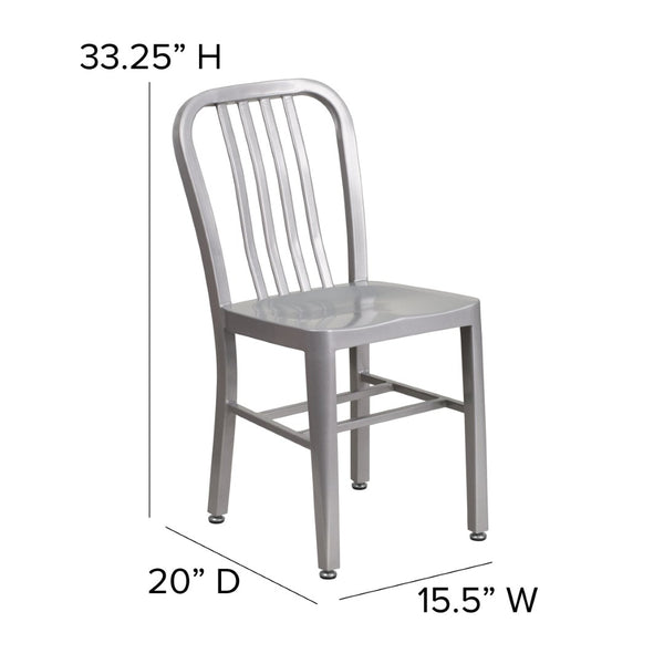 English Elm Gael Commercial-Grade Metal Chair for Indoor & Outdoor Use - Durable, Stylish, and Comfortable Seating Silver CH-61200-18-SIL-GG
