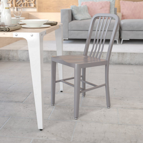English Elm Gael Commercial-Grade Metal Chair for Indoor & Outdoor Use - Durable, Stylish, and Comfortable Seating Silver CH-61200-18-SIL-GG