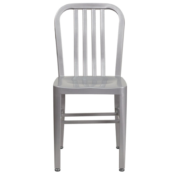 English Elm Gael Commercial-Grade Metal Chair for Indoor & Outdoor Use - Durable, Stylish, and Comfortable Seating Silver CH-61200-18-SIL-GG
