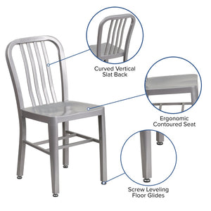 English Elm Gael Commercial-Grade Metal Chair for Indoor & Outdoor Use - Durable, Stylish, and Comfortable Seating Silver CH-61200-18-SIL-GG