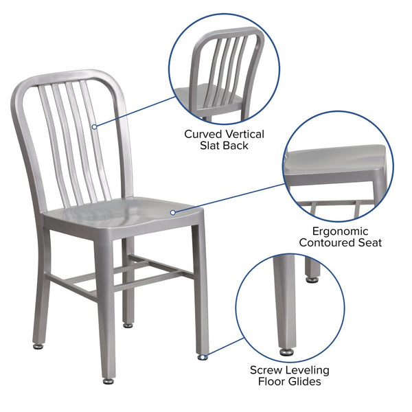 English Elm Gael Commercial-Grade Metal Chair for Indoor & Outdoor Use - Durable, Stylish, and Comfortable Seating Silver CH-61200-18-SIL-GG