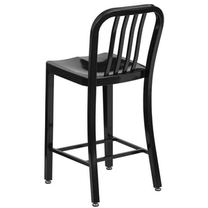 English Elm Gael Commercial-Grade 24" High Metal Counter Stool with Vertical Slat Back for Indoor & Outdoor Use Black CH-61200-24-BK-GG