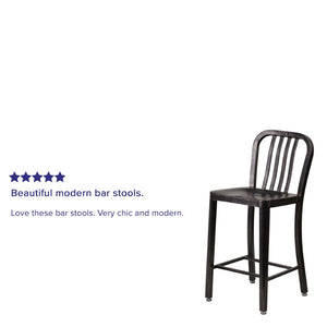 English Elm Gael Commercial-Grade 24" High Metal Counter Stool with Vertical Slat Back for Indoor & Outdoor Use Black-Antique Gold CH-61200-24-BQ-GG