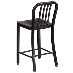 English Elm Gael Commercial-Grade 24" High Metal Counter Stool with Vertical Slat Back for Indoor & Outdoor Use Black-Antique Gold CH-61200-24-BQ-GG