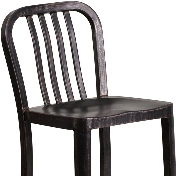 English Elm Gael Commercial-Grade 24" High Metal Counter Stool with Vertical Slat Back for Indoor & Outdoor Use Black-Antique Gold CH-61200-24-BQ-GG