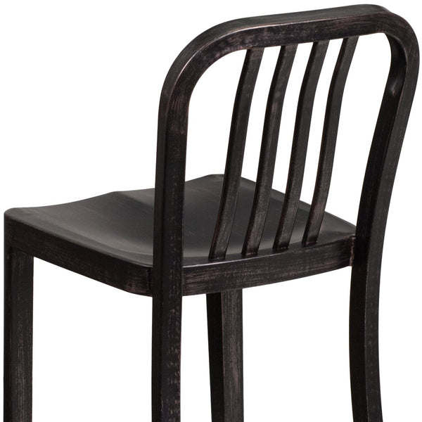 English Elm Gael Commercial-Grade 24" High Metal Counter Stool with Vertical Slat Back for Indoor & Outdoor Use Black-Antique Gold CH-61200-24-BQ-GG