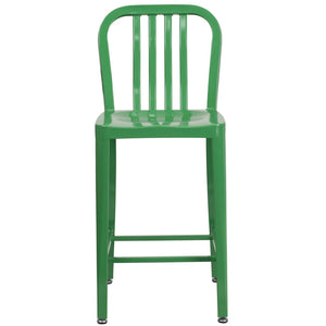 English Elm Gael Commercial-Grade 24" High Metal Counter Stool with Vertical Slat Back for Indoor & Outdoor Use Green CH-61200-24-GN-GG