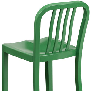 English Elm Gael Commercial-Grade 24" High Metal Counter Stool with Vertical Slat Back for Indoor & Outdoor Use Green CH-61200-24-GN-GG