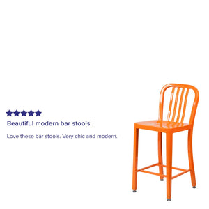 English Elm Gael Commercial-Grade 24" High Metal Counter Stool with Vertical Slat Back for Indoor & Outdoor Use Orange CH-61200-24-OR-GG