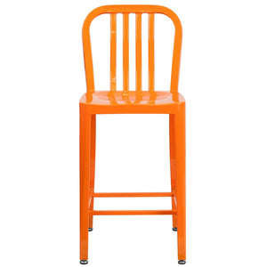 English Elm Gael Commercial-Grade 24" High Metal Counter Stool with Vertical Slat Back for Indoor & Outdoor Use Orange CH-61200-24-OR-GG