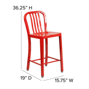 English Elm Gael Commercial-Grade 24" High Metal Counter Stool with Vertical Slat Back for Indoor & Outdoor Use Red CH-61200-24-RED-GG