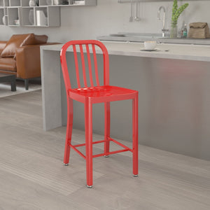 English Elm Gael Commercial-Grade 24" High Metal Counter Stool with Vertical Slat Back for Indoor & Outdoor Use Red CH-61200-24-RED-GG