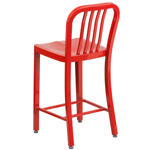 English Elm Gael Commercial-Grade 24" High Metal Counter Stool with Vertical Slat Back for Indoor & Outdoor Use Red CH-61200-24-RED-GG