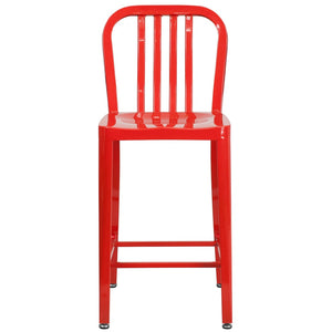 English Elm Gael Commercial-Grade 24" High Metal Counter Stool with Vertical Slat Back for Indoor & Outdoor Use Red CH-61200-24-RED-GG