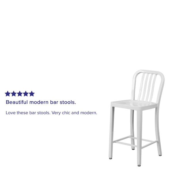 English Elm Gael Commercial-Grade 24" High Metal Counter Stool with Vertical Slat Back for Indoor & Outdoor Use White CH-61200-24-WH-GG