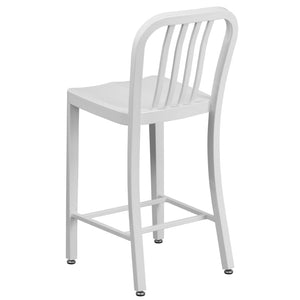 English Elm Gael Commercial-Grade 24" High Metal Counter Stool with Vertical Slat Back for Indoor & Outdoor Use White CH-61200-24-WH-GG