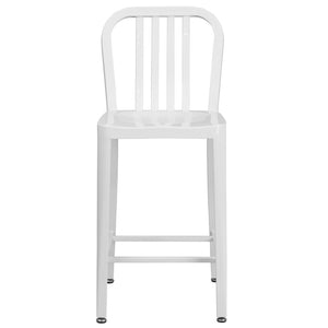 English Elm Gael Commercial-Grade 24" High Metal Counter Stool with Vertical Slat Back for Indoor & Outdoor Use White CH-61200-24-WH-GG