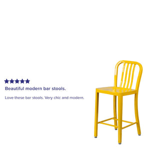 English Elm Gael Commercial-Grade 24" High Metal Counter Stool with Vertical Slat Back for Indoor & Outdoor Use Yellow CH-61200-24-YL-GG