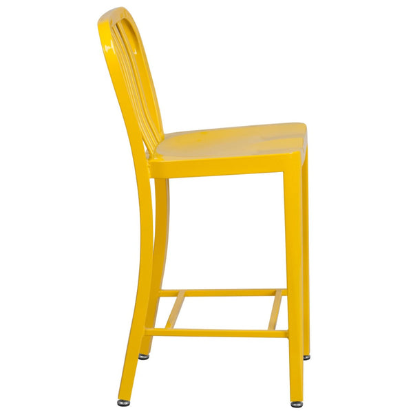 English Elm Gael Commercial-Grade 24" High Metal Counter Stool with Vertical Slat Back for Indoor & Outdoor Use Yellow CH-61200-24-YL-GG