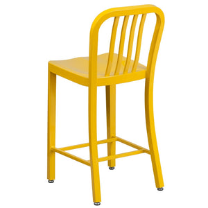 English Elm Gael Commercial-Grade 24" High Metal Counter Stool with Vertical Slat Back for Indoor & Outdoor Use Yellow CH-61200-24-YL-GG