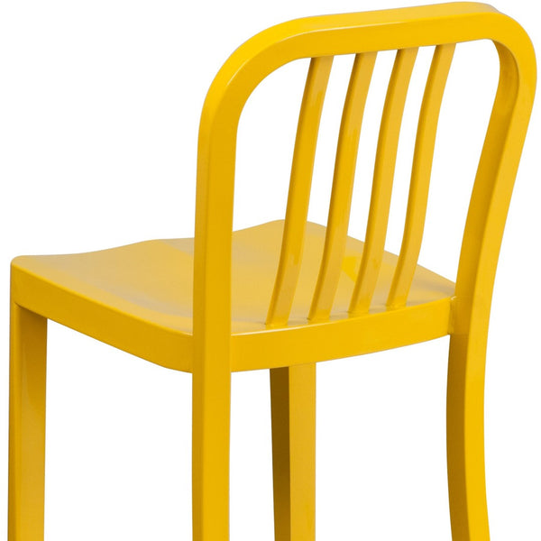 English Elm Gael Commercial-Grade 24" High Metal Counter Stool with Vertical Slat Back for Indoor & Outdoor Use Yellow CH-61200-24-YL-GG