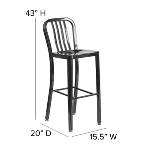 English Elm Gael Commercial Grade 30" High Metal Barstool for Indoor-Outdoor Use with Stylish Vertical Slat Back Black CH-61200-30-BK-GG
