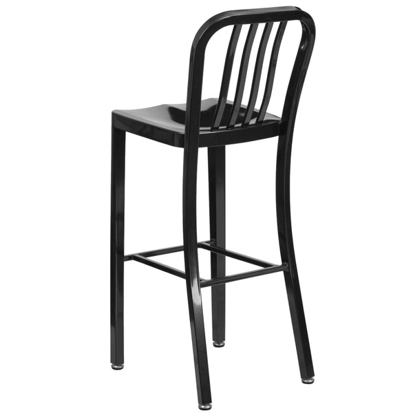 English Elm Gael Commercial Grade 30" High Metal Barstool for Indoor-Outdoor Use with Stylish Vertical Slat Back Black CH-61200-30-BK-GG