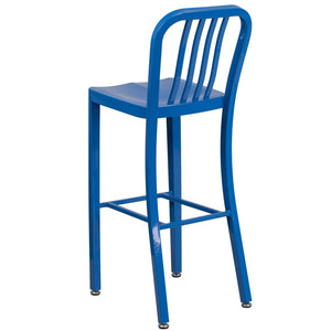 English Elm Gael Commercial Grade 30" High Metal Barstool for Indoor-Outdoor Use with Stylish Vertical Slat Back Blue CH-61200-30-BL-GG