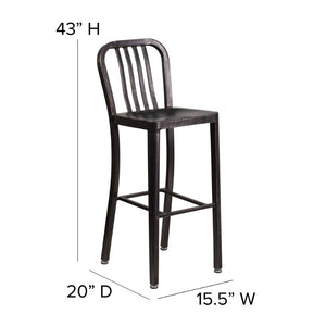 English Elm Gael Commercial Grade 30" High Metal Barstool for Indoor-Outdoor Use with Stylish Vertical Slat Back Black-Antique Gold CH-61200-30-BQ-GG