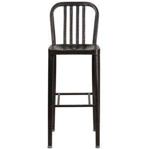 English Elm Gael Commercial Grade 30" High Metal Barstool for Indoor-Outdoor Use with Stylish Vertical Slat Back Black-Antique Gold CH-61200-30-BQ-GG