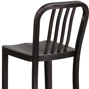 English Elm Gael Commercial Grade 30" High Metal Barstool for Indoor-Outdoor Use with Stylish Vertical Slat Back Black-Antique Gold CH-61200-30-BQ-GG