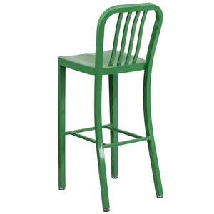 English Elm Gael Commercial Grade 30" High Metal Barstool for Indoor-Outdoor Use with Stylish Vertical Slat Back Green CH-61200-30-GN-GG
