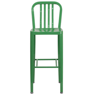 English Elm Gael Commercial Grade 30" High Metal Barstool for Indoor-Outdoor Use with Stylish Vertical Slat Back Green CH-61200-30-GN-GG