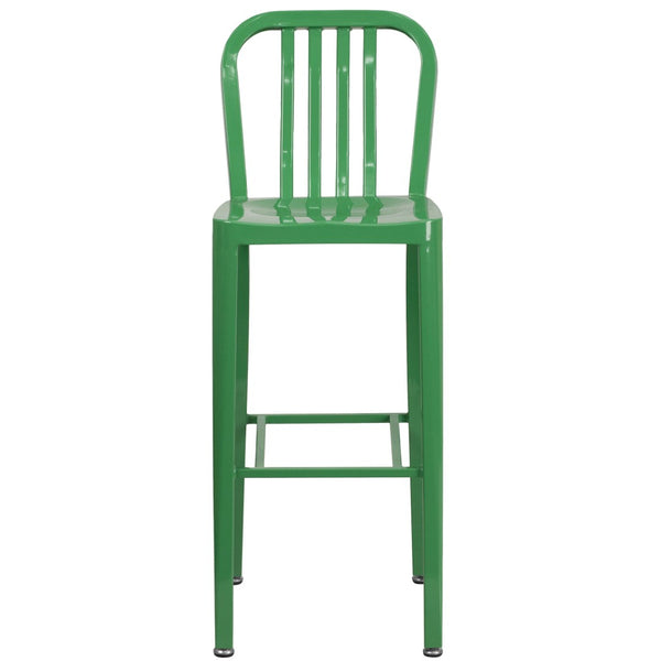 English Elm Gael Commercial Grade 30" High Metal Barstool for Indoor-Outdoor Use with Stylish Vertical Slat Back Green CH-61200-30-GN-GG