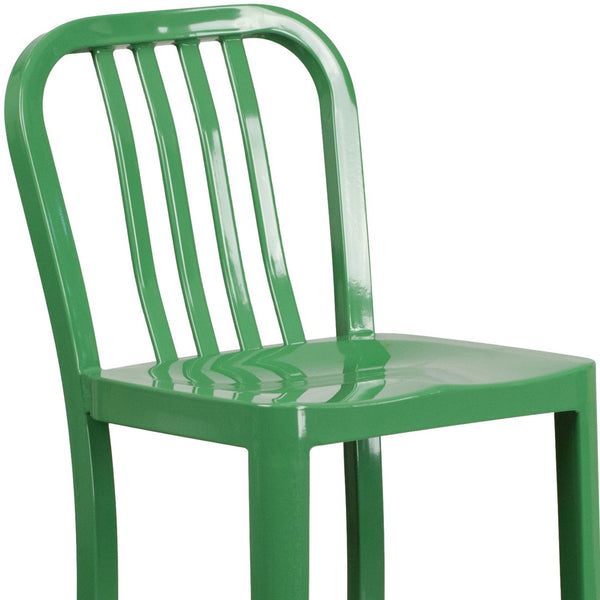 English Elm Gael Commercial Grade 30" High Metal Barstool for Indoor-Outdoor Use with Stylish Vertical Slat Back Green CH-61200-30-GN-GG