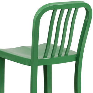 English Elm Gael Commercial Grade 30" High Metal Barstool for Indoor-Outdoor Use with Stylish Vertical Slat Back Green CH-61200-30-GN-GG
