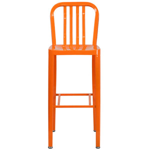 English Elm Gael Commercial Grade 30" High Metal Barstool for Indoor-Outdoor Use with Stylish Vertical Slat Back Orange CH-61200-30-OR-GG