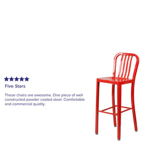 English Elm Gael Commercial Grade 30" High Metal Barstool for Indoor-Outdoor Use with Stylish Vertical Slat Back Red CH-61200-30-RED-GG