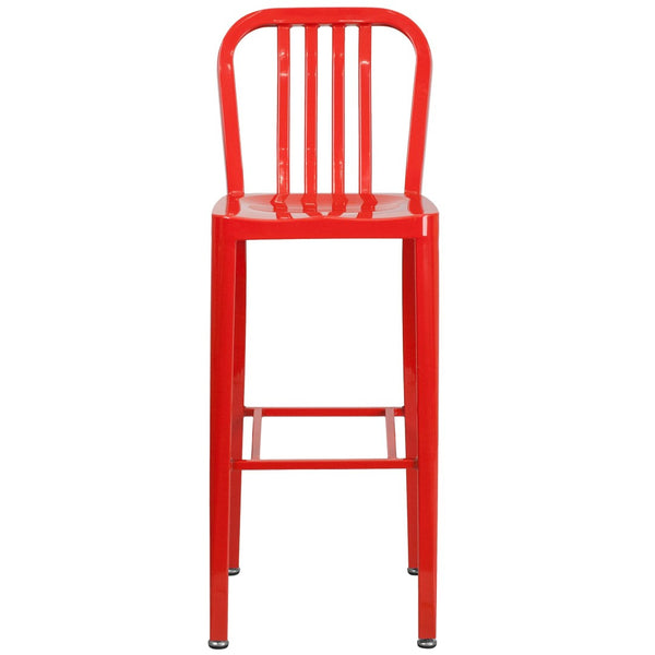 English Elm Gael Commercial Grade 30" High Metal Barstool for Indoor-Outdoor Use with Stylish Vertical Slat Back Red CH-61200-30-RED-GG