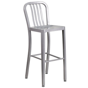 English Elm Gael Commercial Grade 30" High Metal Barstool for Indoor-Outdoor Use with Stylish Vertical Slat Back Silver CH-61200-30-SIL-GG