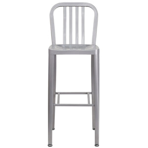 English Elm Gael Commercial Grade 30" High Metal Barstool for Indoor-Outdoor Use with Stylish Vertical Slat Back Silver CH-61200-30-SIL-GG