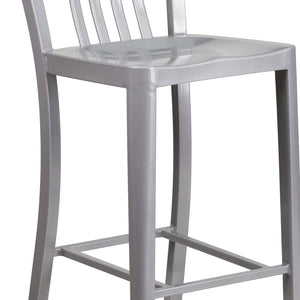 English Elm Gael Commercial Grade 30" High Metal Barstool for Indoor-Outdoor Use with Stylish Vertical Slat Back Silver CH-61200-30-SIL-GG