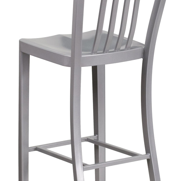 English Elm Gael Commercial Grade 30" High Metal Barstool for Indoor-Outdoor Use with Stylish Vertical Slat Back Silver CH-61200-30-SIL-GG