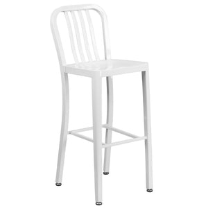 English Elm Gael Commercial Grade 30" High Metal Barstool for Indoor-Outdoor Use with Stylish Vertical Slat Back White CH-61200-30-WH-GG