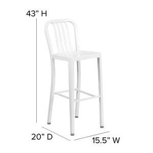 English Elm Gael Commercial Grade 30" High Metal Barstool for Indoor-Outdoor Use with Stylish Vertical Slat Back White CH-61200-30-WH-GG