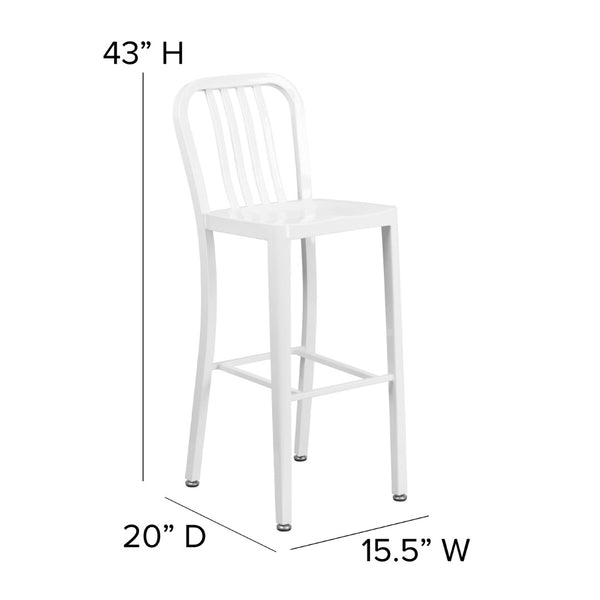 English Elm Gael Commercial Grade 30" High Metal Barstool for Indoor-Outdoor Use with Stylish Vertical Slat Back White CH-61200-30-WH-GG