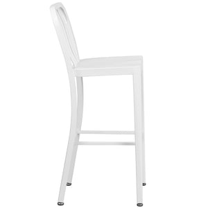 English Elm Gael Commercial Grade 30" High Metal Barstool for Indoor-Outdoor Use with Stylish Vertical Slat Back White CH-61200-30-WH-GG